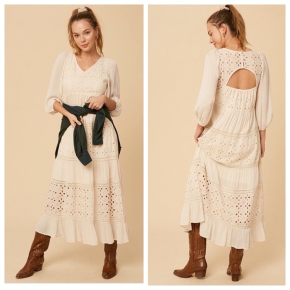 NEW Blissfully Boho Cut-out Eyelet Lace Maxi Dress - Picture 3 of 14